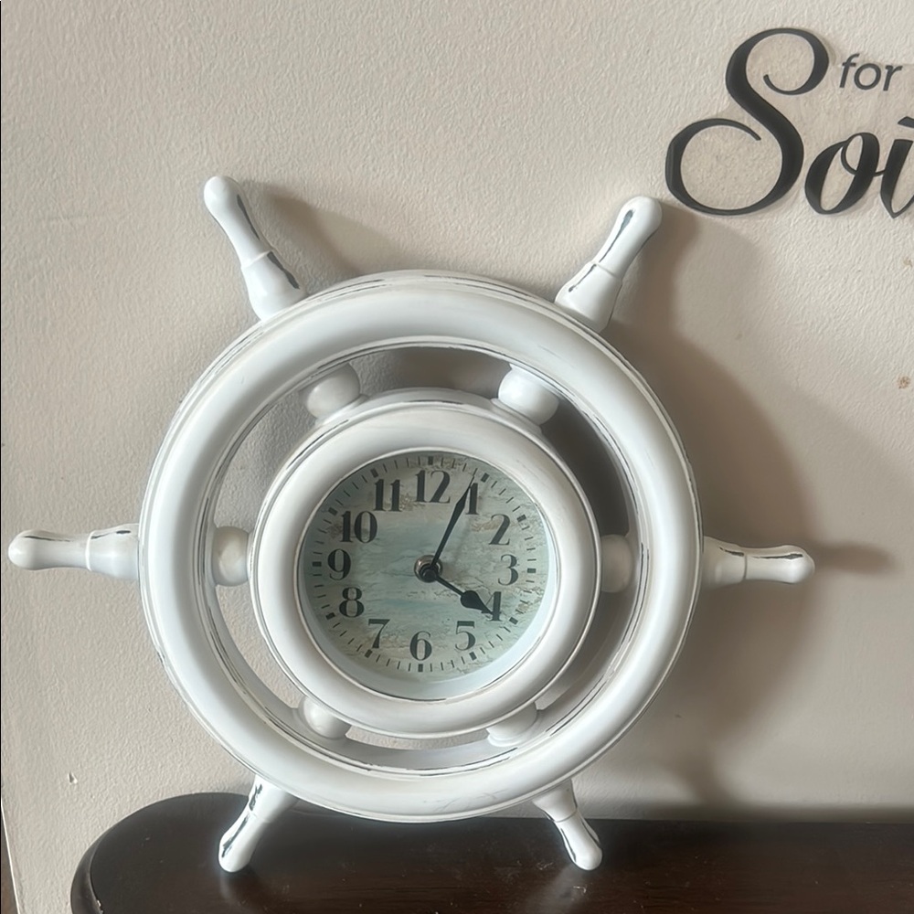 Nautical White Ship Wheel Wall Clock